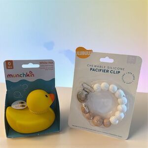 Ulubulu Chewable Silicone Pacifier Clip & Bath Ducky Set Multicolor